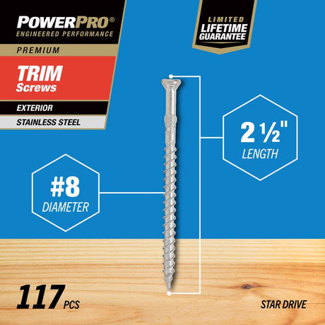 HILLMAN Power Pro No. 8 X 2-1/2 in. L Star Coarse Trim Screws 117 pk
