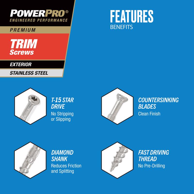 HILLMAN Power Pro No. 8 X 2-1/2 in. L Star Coarse Trim Screws 117 pk