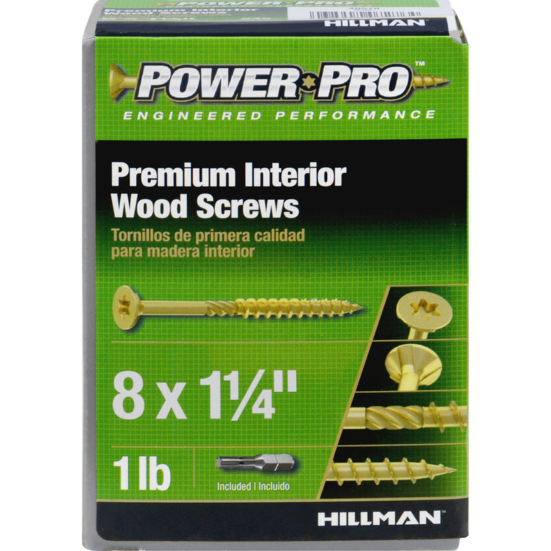 HILLMAN Power Pro No. 8 X 1-1/4 in. L Star Yellow Zinc Coarse Wood Screws 220 pk
