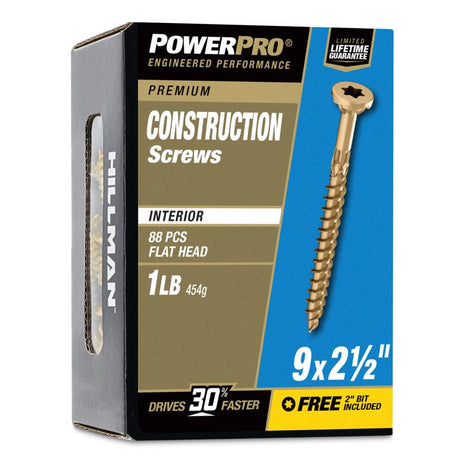 HILLMAN Power Pro No. 9 X 2-1/2 in. L Star Yellow Zinc Coarse Wood Screws 88 pk