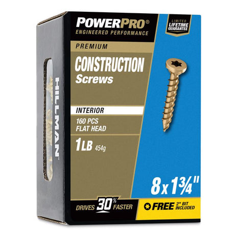 HILLMAN Power Pro No. 8 X 1-3/4 in. L Star Yellow Zinc Coarse Wood Screws 160 pk