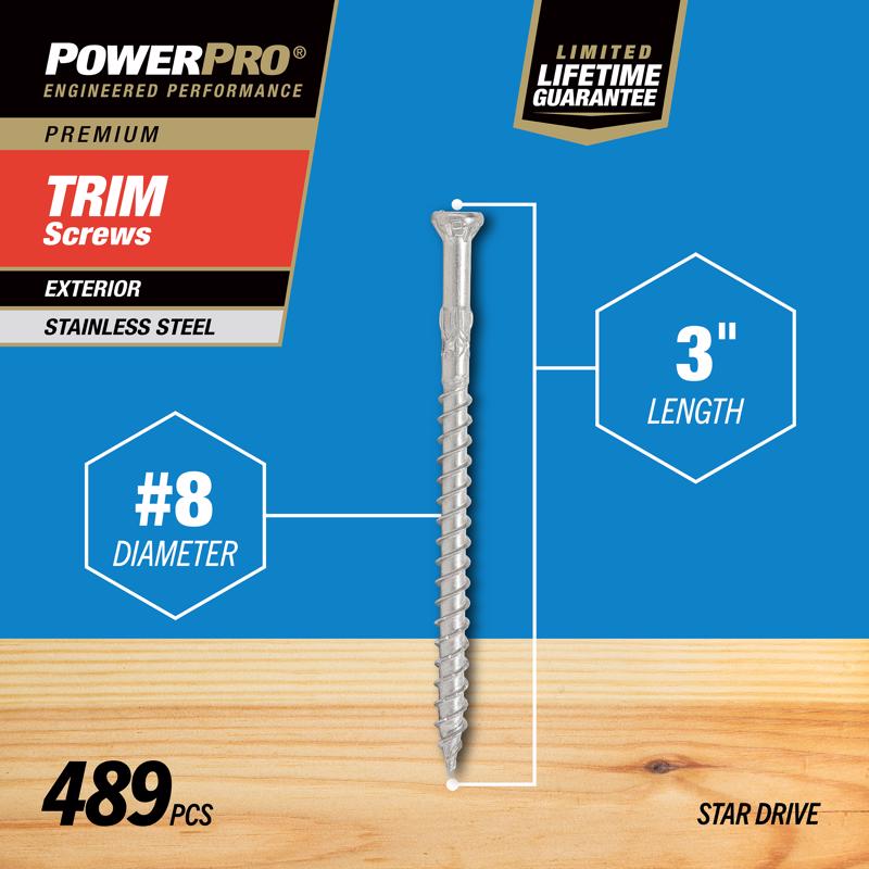 HILLMAN Power Pro No. 8 X 3 in. L Star Ceramic Coarse Trim Screws 489 pk