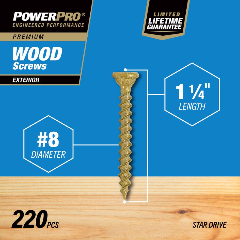 HILLMAN Power Pro No. 8 X 1-1/4 in. L Star Bronze Ceramic Coarse Wood Screws 220 pk