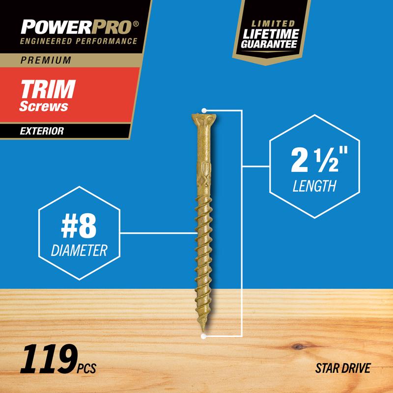 HILLMAN Power Pro No. 8 X 2-1/2 in. L Star Bronze Ceramic Coarse Trim Screws 119 pk