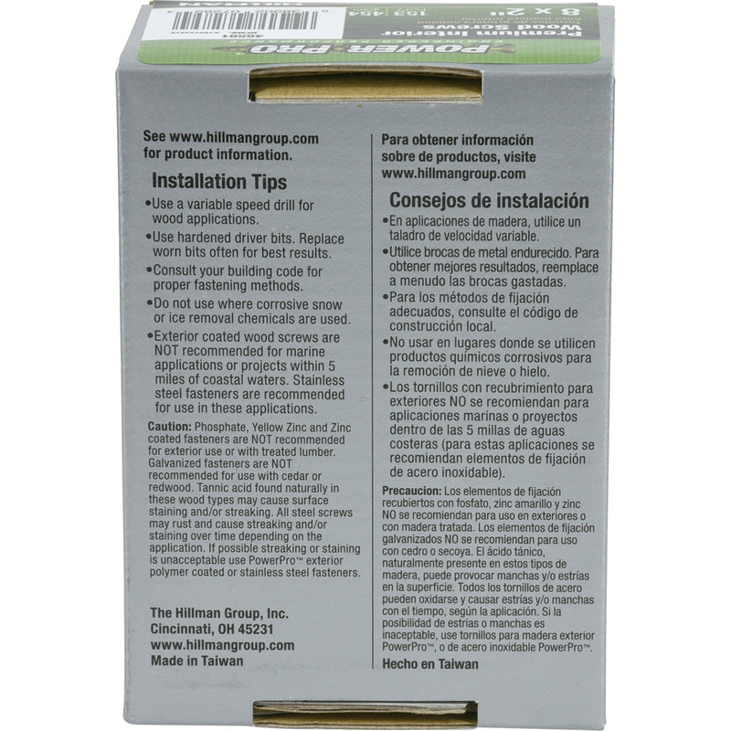 HILLMAN Power Pro No. 8 X 2 in. L Star Yellow Zinc Coarse Wood Screws 141 pk