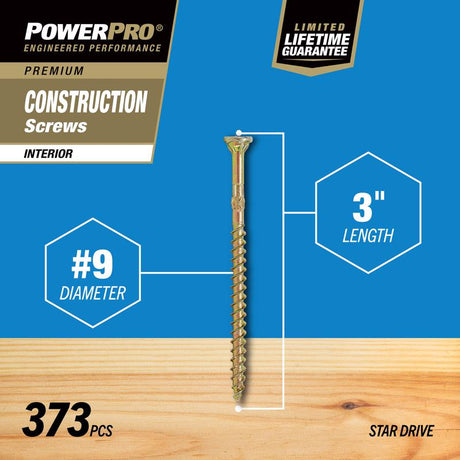 HILLMAN Power Pro No. 9 X 3 in. L Star Yellow Zinc Coarse Wood Screws 373 pk