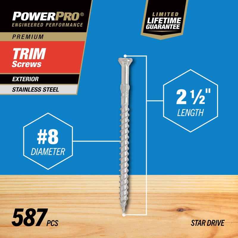 HILLMAN Power Pro No. 8 in. X 2-1/2 in. L Stainless Steel Star Trim Head Premium Deck Screws 5 lb 58