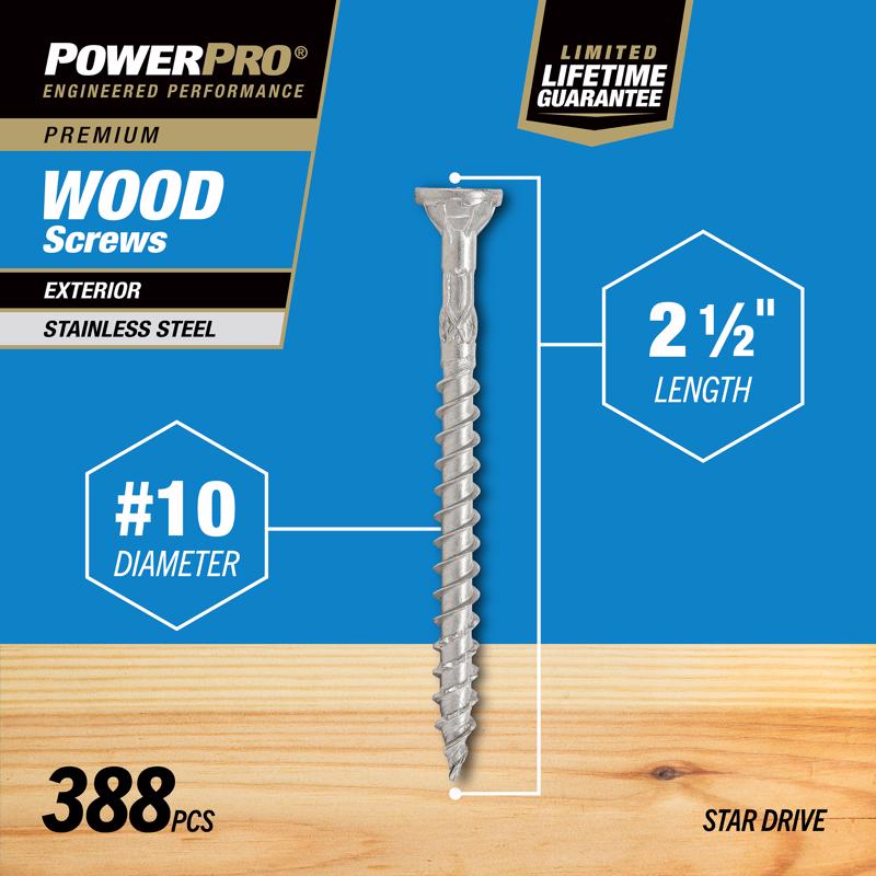 HILLMAN Power Pro No. 10 Ga. X 2-1/2 in. L Stainless Steel Star Flat Head Premium Deck Screws 5 lb 3