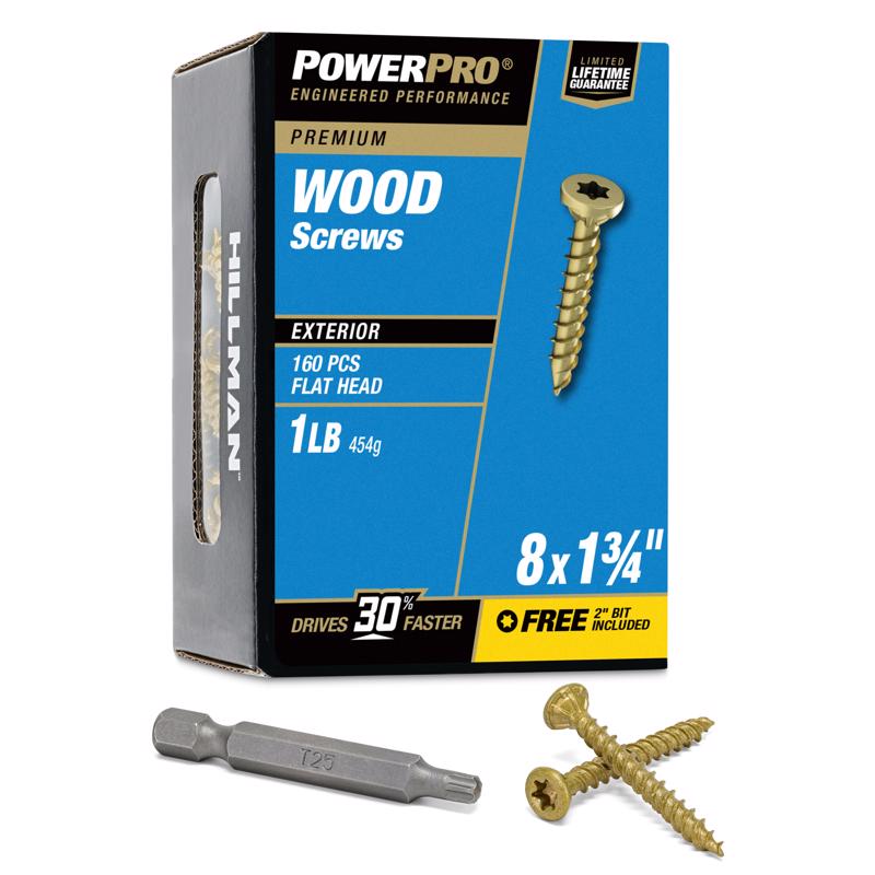 HILLMAN Power Pro No. 8 X 1-3/4 in. L Star Bronze Ceramic Coarse Wood Screws 160 pk