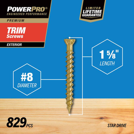 HILLMAN Power Pro No. 8 X 1-5/8 in. L Star Bronze Ceramic Coarse Screws 829 pk