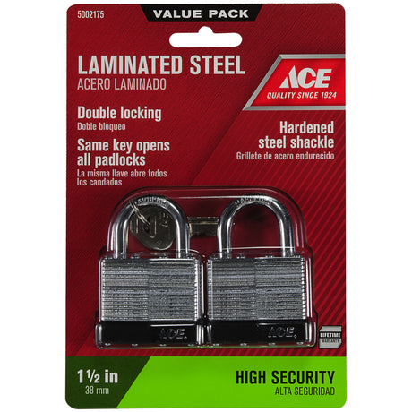 Ace 1-5/16 in. H X 1-1/2 in. W X 7/8 in. L Steel Double Locking Padlock