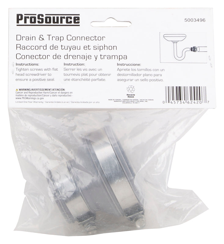 ProSource DTC-215 Drain Trap Connector, 2 in, Common Drain Traps to Plastic, Steel, Cast Iron or Copper Drain Pipe, PVC