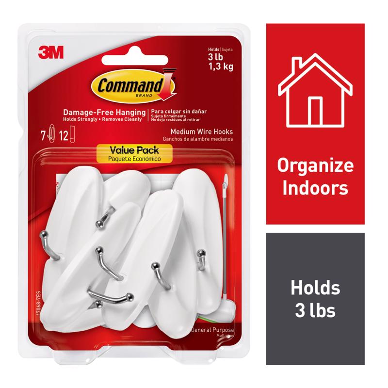 3M Command Medium Plastic Hook 3.16 in. L 7 pk