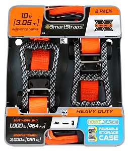 SmartStrap 240 Tie-Down, 1-1/4 in W, 10 ft L, Carbon Fiber, Orange, 1000 lb, S-Hook End Fitting, Steel End Fitting