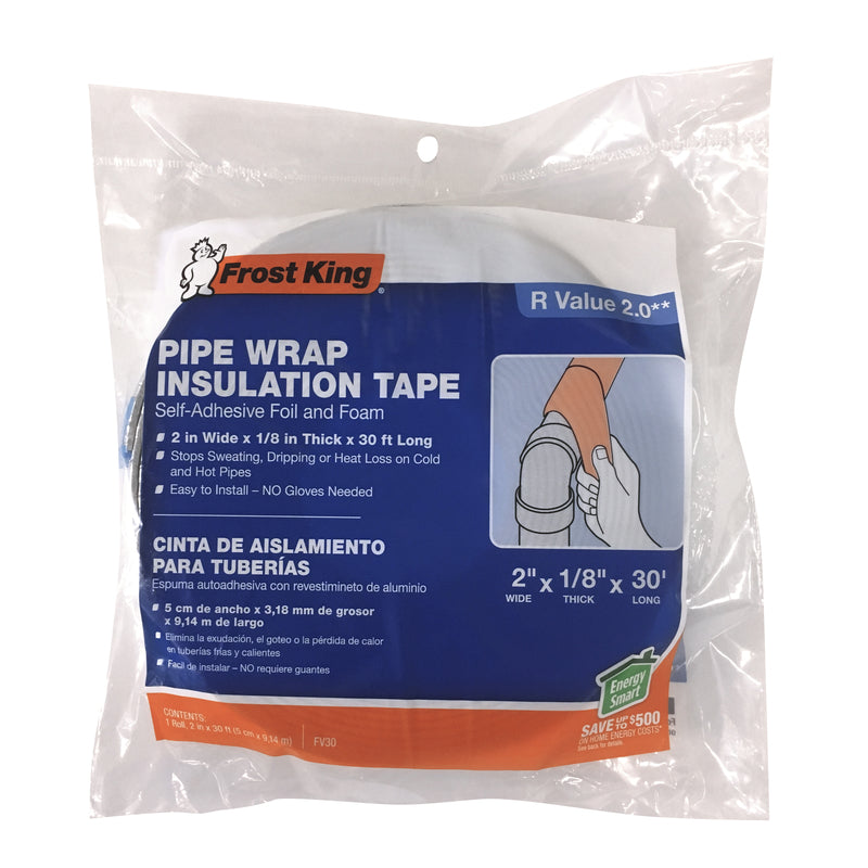 Frost King 2 in. W X 30 ft. L X 1/8 in. 2.0 Reflective Fiberglass Pipe Insulation Wrap Roll 5 sq ft, Pack of 12