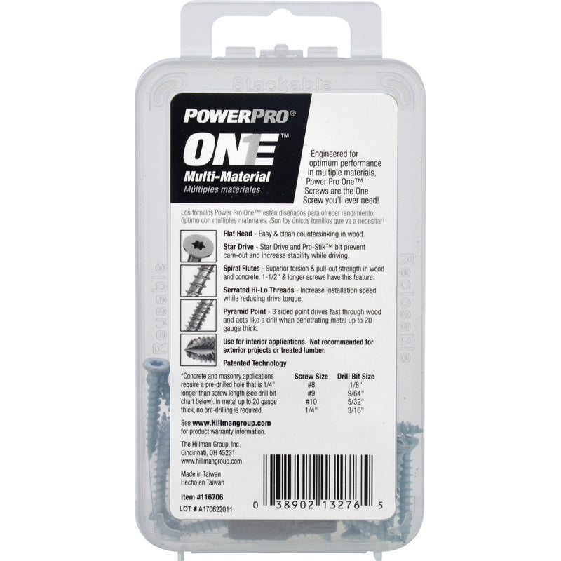 HILLMAN Power Pro No. 6 Ga. X 1 in. L Star Flat Head Coarse Multi-Material Screws