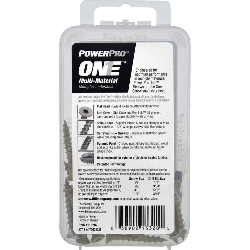 HILLMAN Power Pro No. 8 Ga. X 1-1/4 in. L Star Flat Head Coarse Multi-Material Screws, Pack of 5