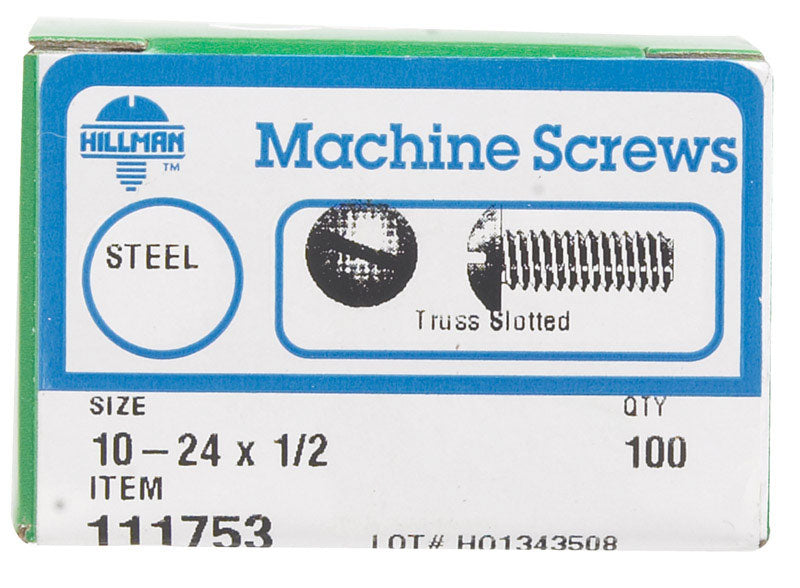 HILLMAN No. 10-24 in. X 1/2 in. L Combination Truss Head Zinc-Plated Steel Machine Screws 100 pk