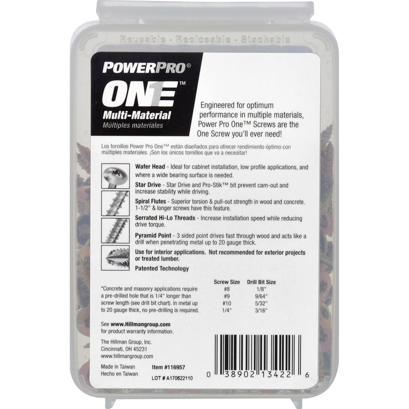 HILLMAN Power Pro No. 8 Ga. X 1-1/2 in. L Star Wafer Head Coarse Multi-Material Screws