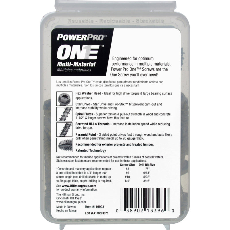 HILLMAN Power Pro 1/4 in. Ga. X 1-3/4 in. L Star Hex Washer Head Coarse Multi-Material Screws