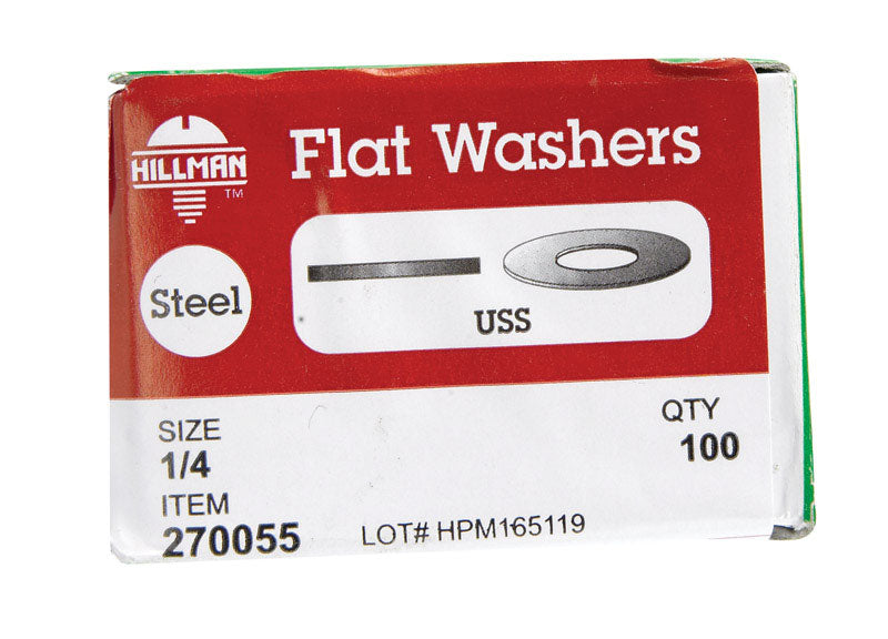 HILLMAN Zinc-Plated Steel 1/4 in. USS Flat Washer 100 pk