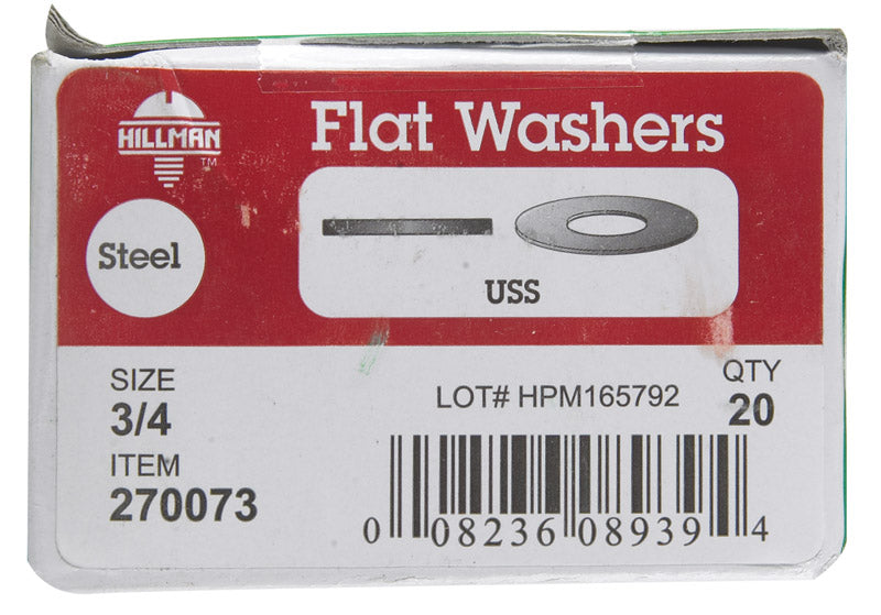 HILLMAN Zinc-Plated Steel 3/4 in. USS Flat Washer 20 pk