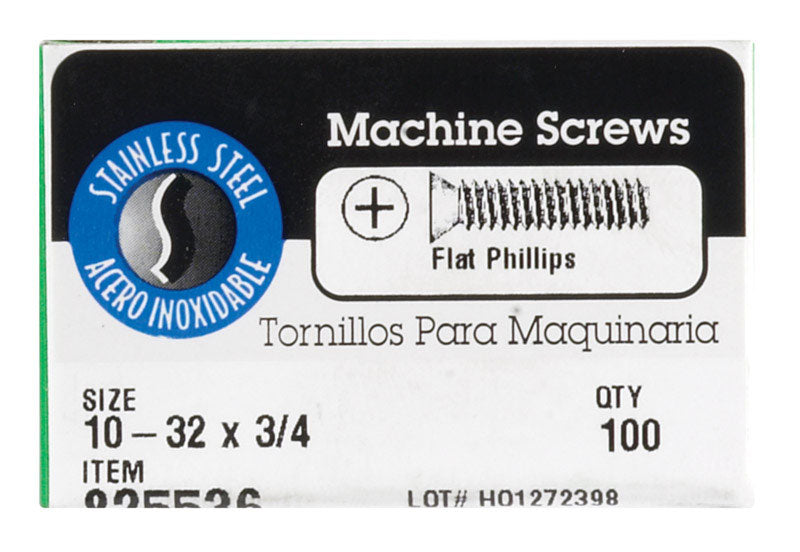 HILLMAN No. 10-32 in. X 3/4 in. L Phillips Flat Head Stainless Steel Machine Screws 100 pk