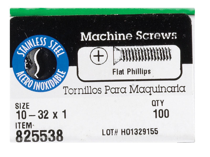 HILLMAN No. 10-32 in. X 1 in. L Phillips Flat Head Stainless Steel Machine Screws 100 pk