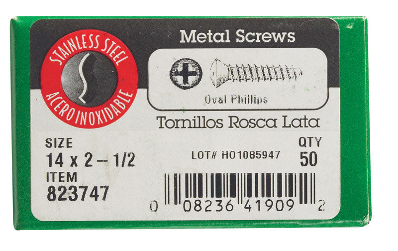 HILLMAN No. 14 in. X 2-1/2 in. L Phillips Oval Head Sheet Metal Screws 1 lb 50 pk