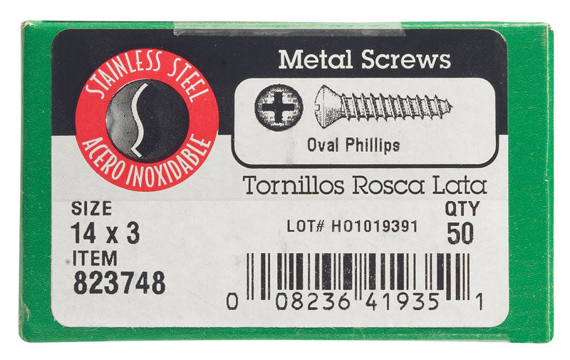 HILLMAN No. 14 in. X 3 in. L Phillips Oval Head Sheet Metal Screws 50 pk