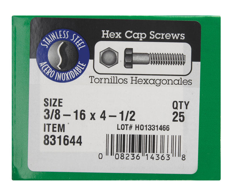 HILLMAN 3/8-16 in. D X 4-1/2 in. L Steel Hex Head Cap Screw 25 pk