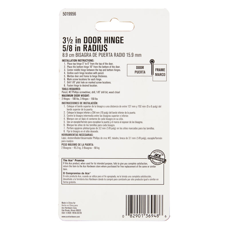 Ace 3-1/2 in. L White Residential Door Hinge 1 pk