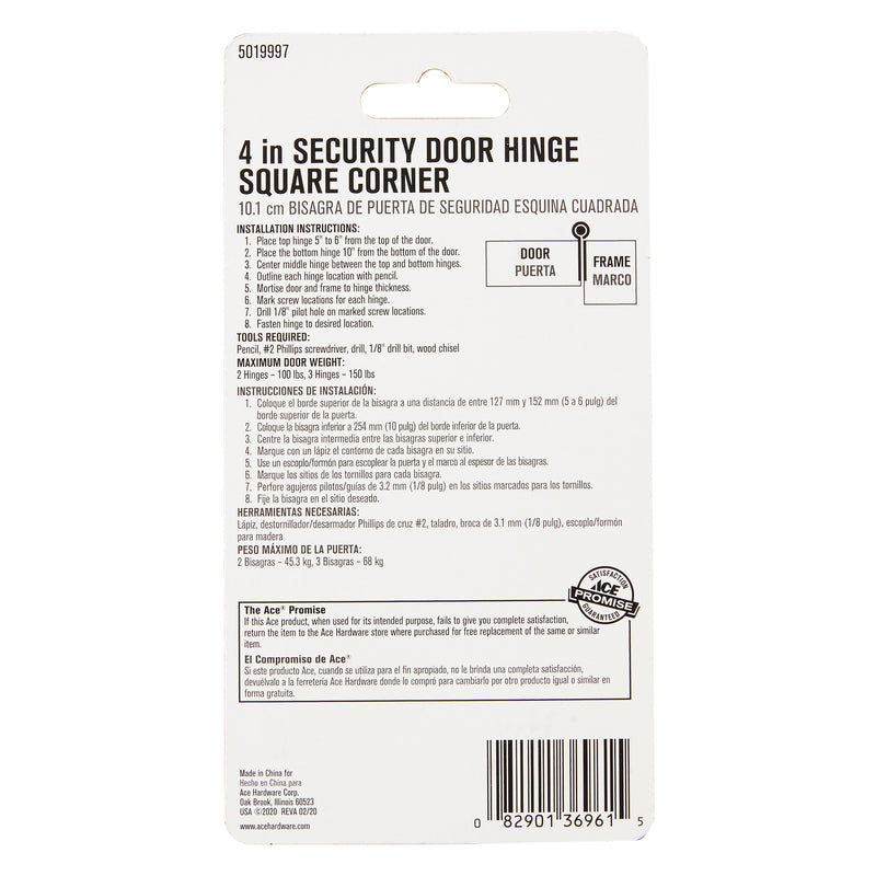 Ace 4 in. L White Residential Door Hinge 1 pk