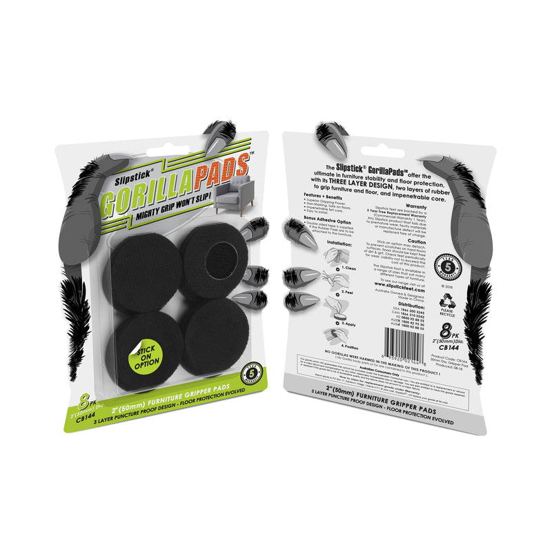 Slipstick GorillaPads Rubber Self Adhesive Gripper Pad Black Round 2 in. W X 2 in. L 8 pk