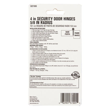 Ace 4 in. L Satin Brass Residential Door Hinge 3 pk