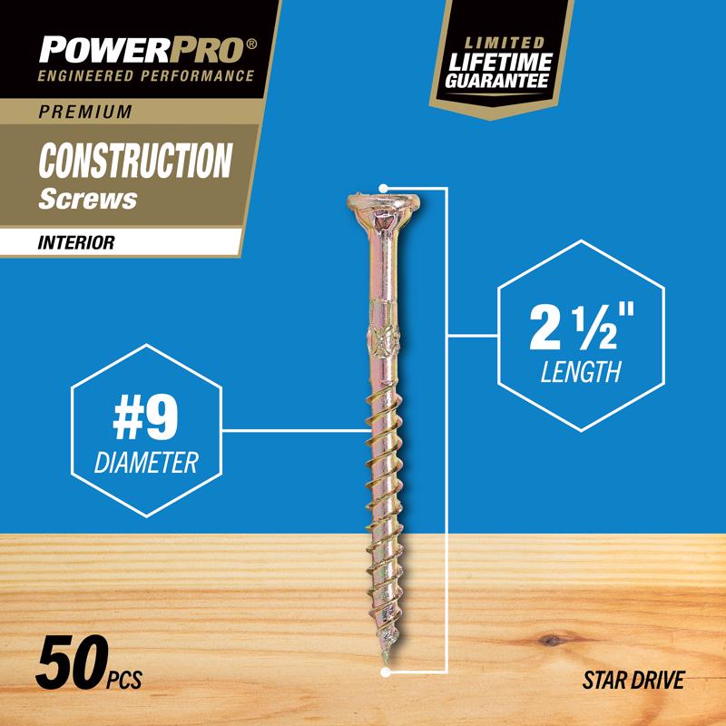 HILLMAN Power Pro No. 9 X 2-1/2 in. L Star Coarse Wood Screws 50 pk