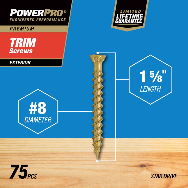 HILLMAN Power Pro No. 8 X 1-5/8 in. L Star Coarse Trim Screws 75 pk