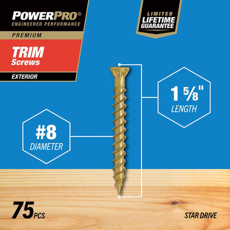 HILLMAN Power Pro No. 8 X 1-5/8 in. L Star Coarse Trim Screws 75 pk
