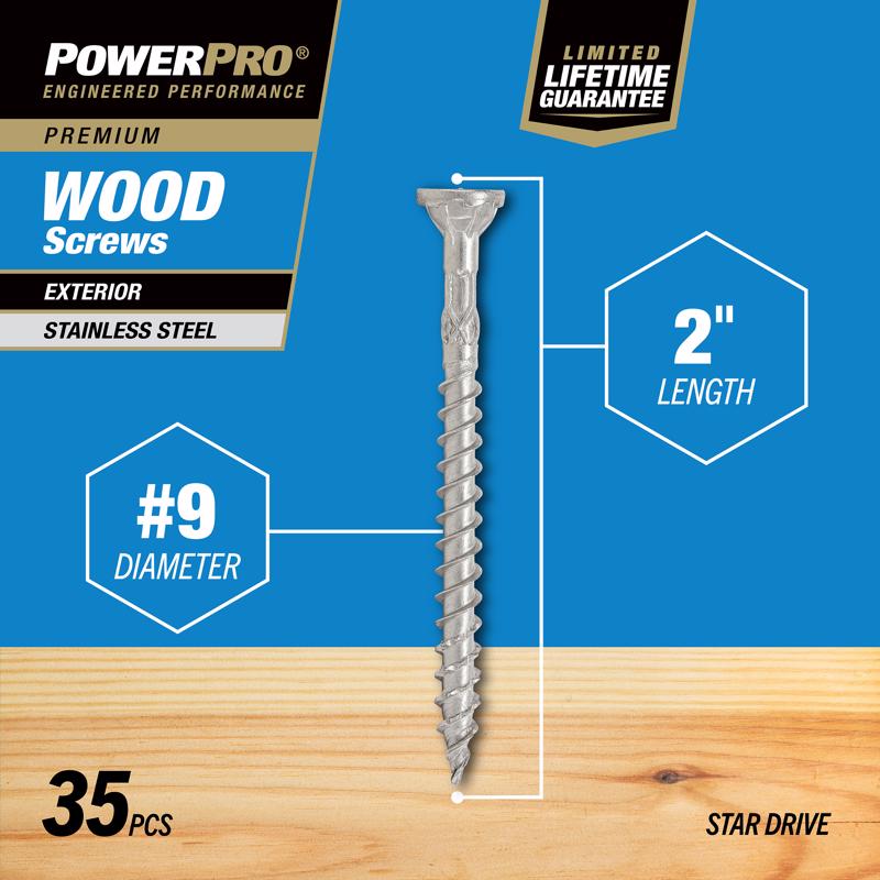 HILLMAN Power Pro No. 9 in. X 2 in. L Stainless Steel Star Flat Head Exterior Deck Screws 35 pk