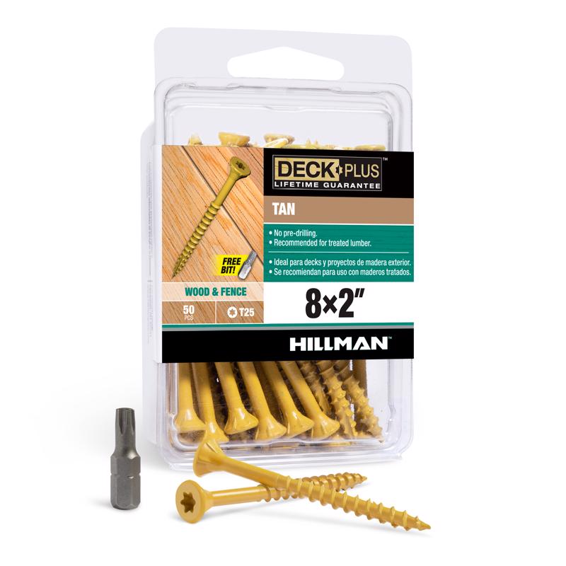 HILLMAN Deck Plus No. 8 in. X 2 in. L Tan Star Flat Head Exterior Deck Screws 50 pk