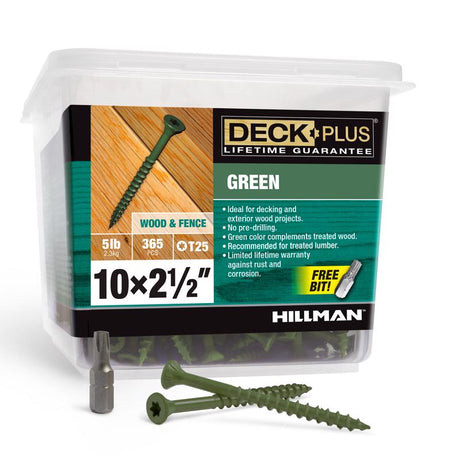 HILLMAN Deck Plus No. 10 in. X 2-1/2 in. L Green Star Flat Head Exterior Deck Screws 5 lb 365 pk