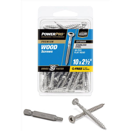 HILLMAN Power Pro No. 10 Ga. X 2-1/2 in. L Stainless Steel Star Flat Head Exterior Deck Screws 30 pk