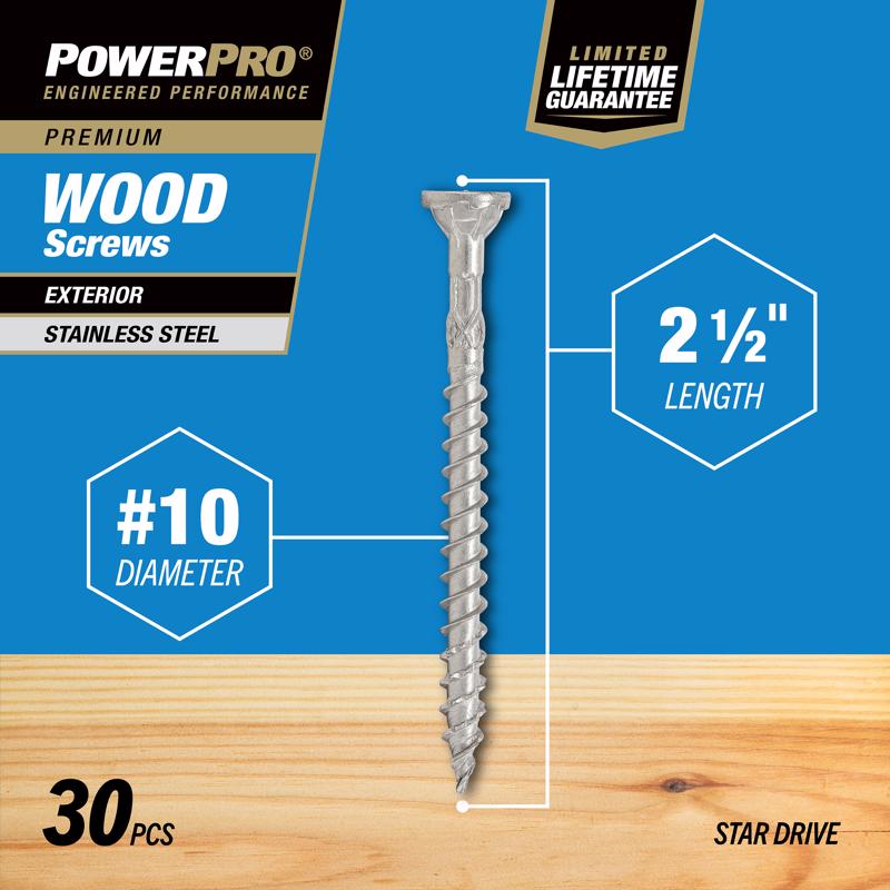 HILLMAN Power Pro No. 10 Ga. X 2-1/2 in. L Stainless Steel Star Flat Head Exterior Deck Screws 30 pk
