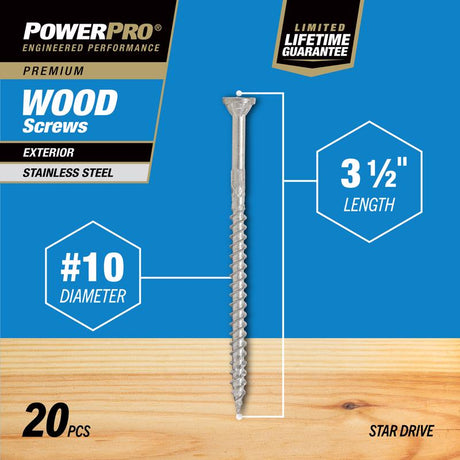 HILLMAN Power Pro No. 10 X 3-1/2 in. L Star Coarse Exterior Wood Screw 20 pk