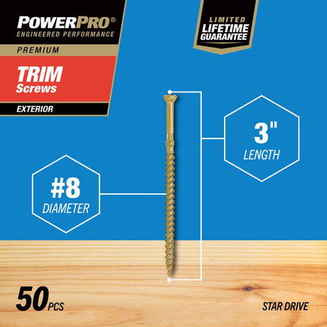 HILLMAN Power Pro No. 8 X 3 in. L Star Coarse Trim Screws 50 pk