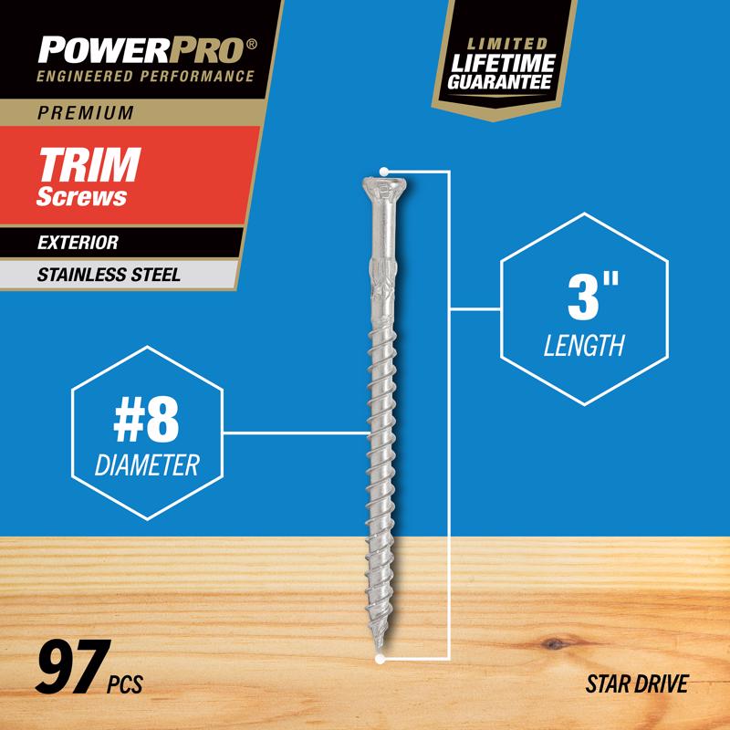 HILLMAN Power Pro No. 8 X 3 in. L Star Coarse Trim Screws 97 pk