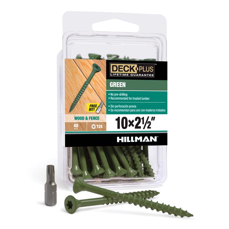 HILLMAN Deck Plus No. 10 Ga. X 2-1/2 in. L Green Star Flat Head Exterior Deck Screws 40 pk