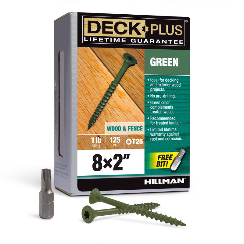HILLMAN Deck Plus No. 8 Ga. X 2 in. L Green Star Flat Head Exterior Deck Screws 1 lb 125 pk
