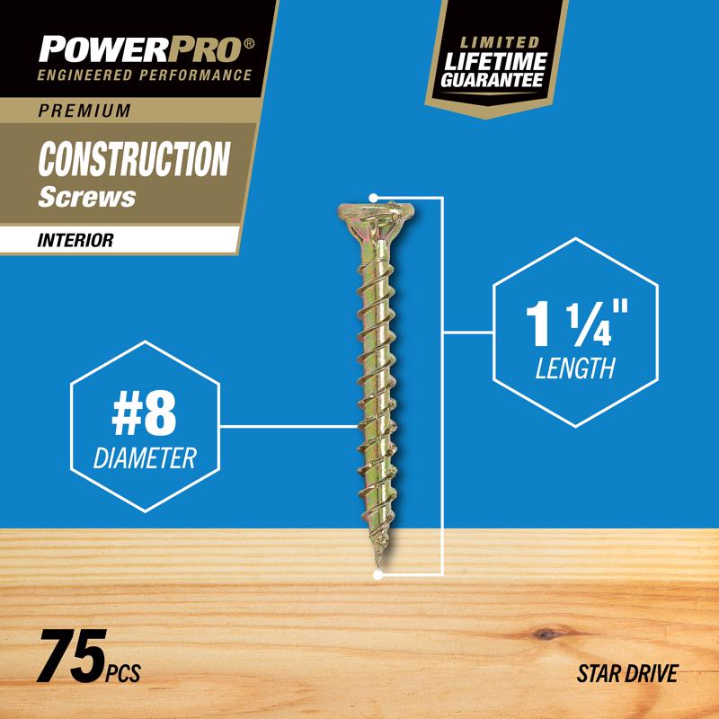 HILLMAN Power Pro No. 8 X 1-1/4 in. L Star Coarse Wood Screws 75 pk