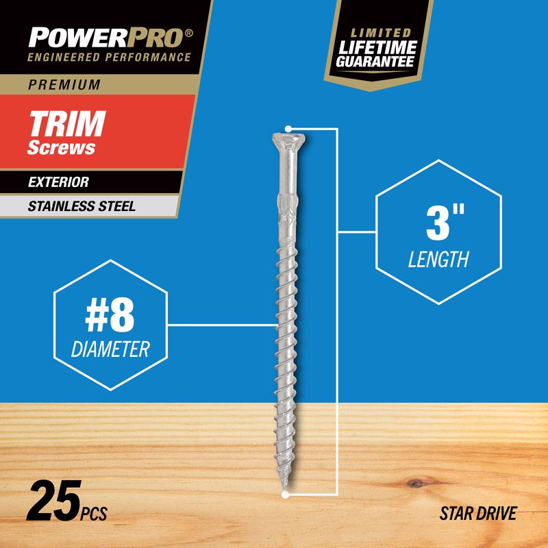 HILLMAN Power Pro No. 8 X 3 in. L Star Coarse Trim Screws 25 pk